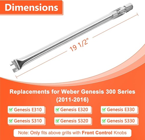 19.5 inch Burner Tube for 62752 Weber Genesis 300 E310 S310 E320 S320 E330 EP310 - Picture 20 of 21
