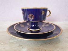 Lichte Porzellan 3 tlg. Sammeltasse Gedeck echt Kobalt Golddekor