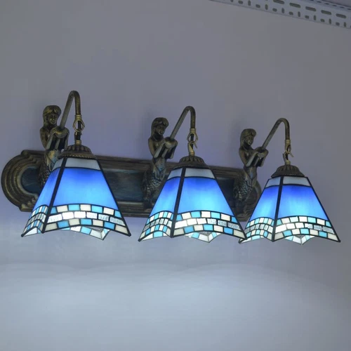 Fixture Vintage Bronze in Tiffany Bathroom Vanity 3 Light Stained Glass Style