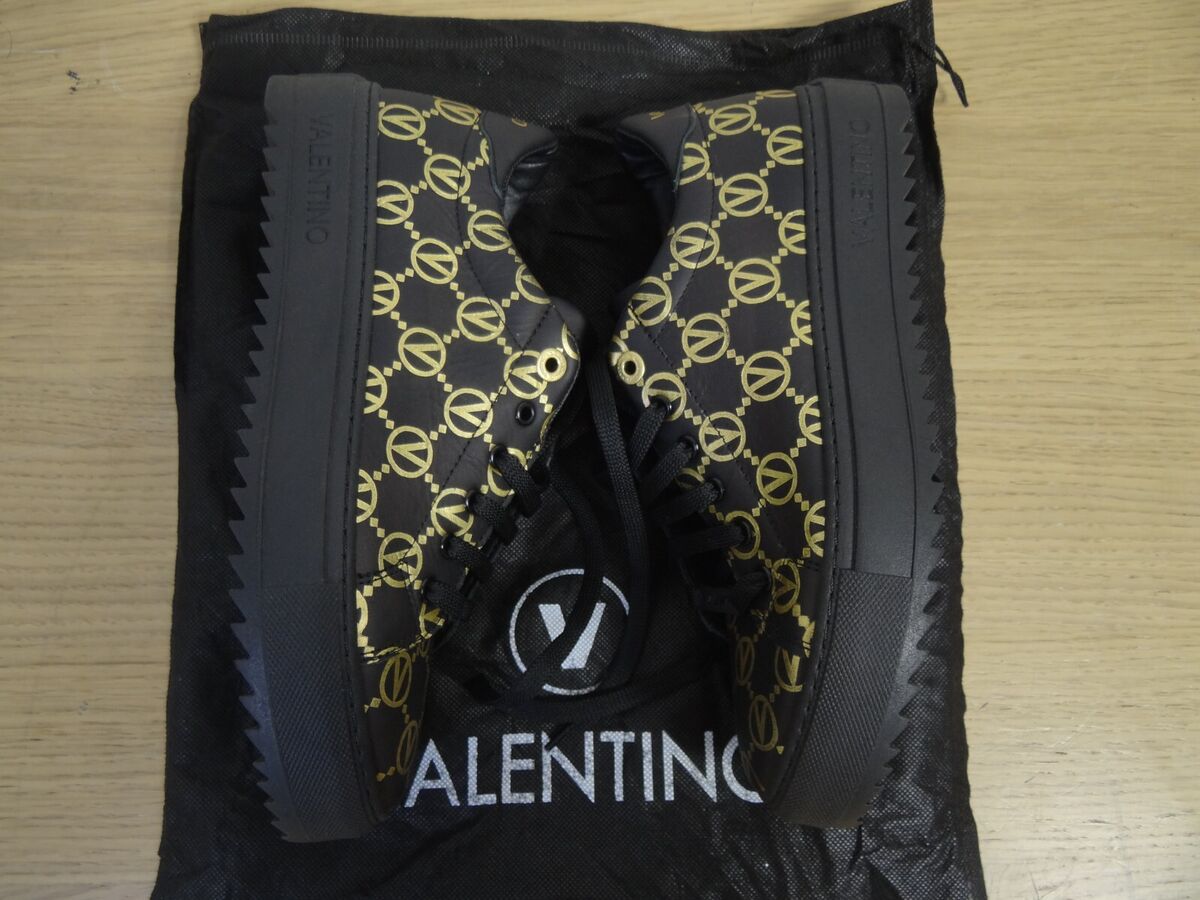 Valentino Women's Sneakers Shoes Beatrice Black Gold Logo Valentino Women's Sneakers Shoes Beatrice Black Gold Logo