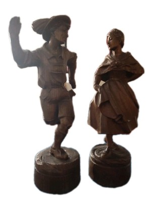 Anton Fischer Hand Carved Wooden Statues, Set Of 2