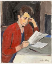 Georges Joubin (1888-1983) - Modernist 1970 Oil, Woman Reading