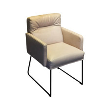 KFF Armlehnstuhl Leder Anilin Steingrau Gestell Schwarz