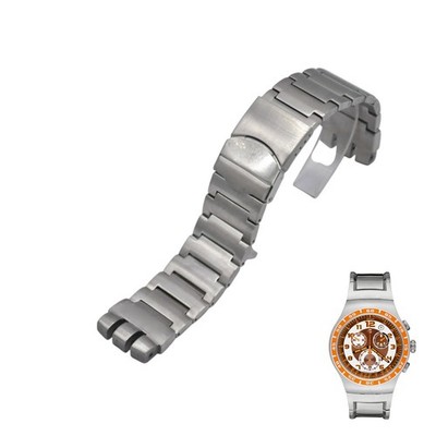 23mm Silver Color Steel Watch Bracelet For Swatch XL Irony The Chrono YOS432G