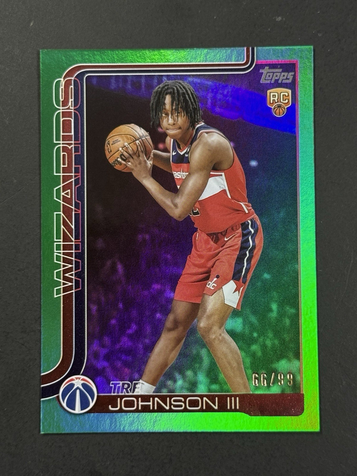 Tre Johnson III 2025-26 Topps RC #206 Green Holo Foil /99 Wizards Rookie