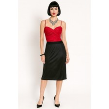 Womens Black Lace Trim Midi Slip Skirt Lingerie Vanity Fair Soft Feminine