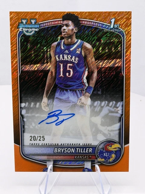 2025-26 Bowman Bryson Tiller Chrome Auto Orange Shimmer Refractor 1st #/25 KU