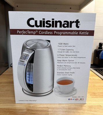 Cuisinart PerfecTemp 1.7L 1500W Stainless Cordless Kettle, Programmable