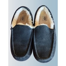 UGG Men  s Ascot Black Suede Shearling Lined Moccasin Slippers Size 11 Cozy