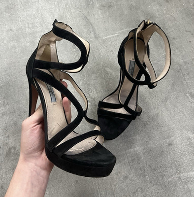 PRADA Damen Riemchen-Sandalen Wildleder schwarz Plateau Reißverschluss EU39