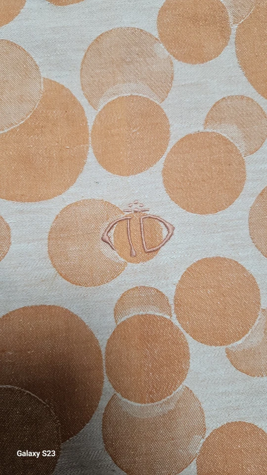 Ensemble vintage nappe + 12 serviettes années 70 orange géométrique... - Photo 2/4