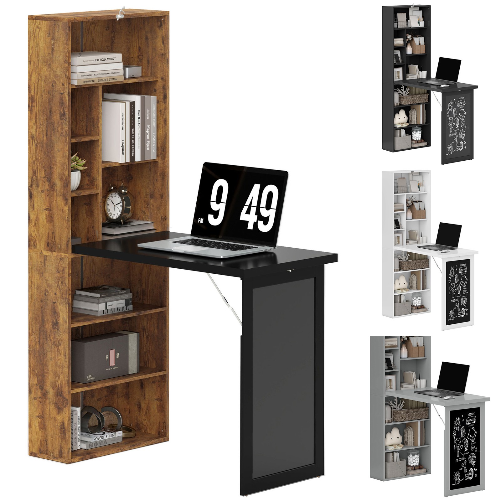 HOMCOM Convertible Desk with Blackboard & Shelf Multi-Function Table