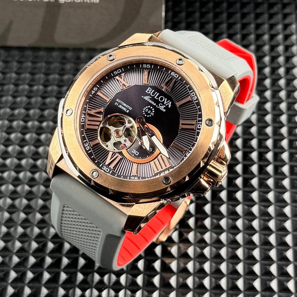 Автоматические мужские часы Bulova Marine Star циферблат 98A228 розовый серый 45 мм - Изображение 4 из 4