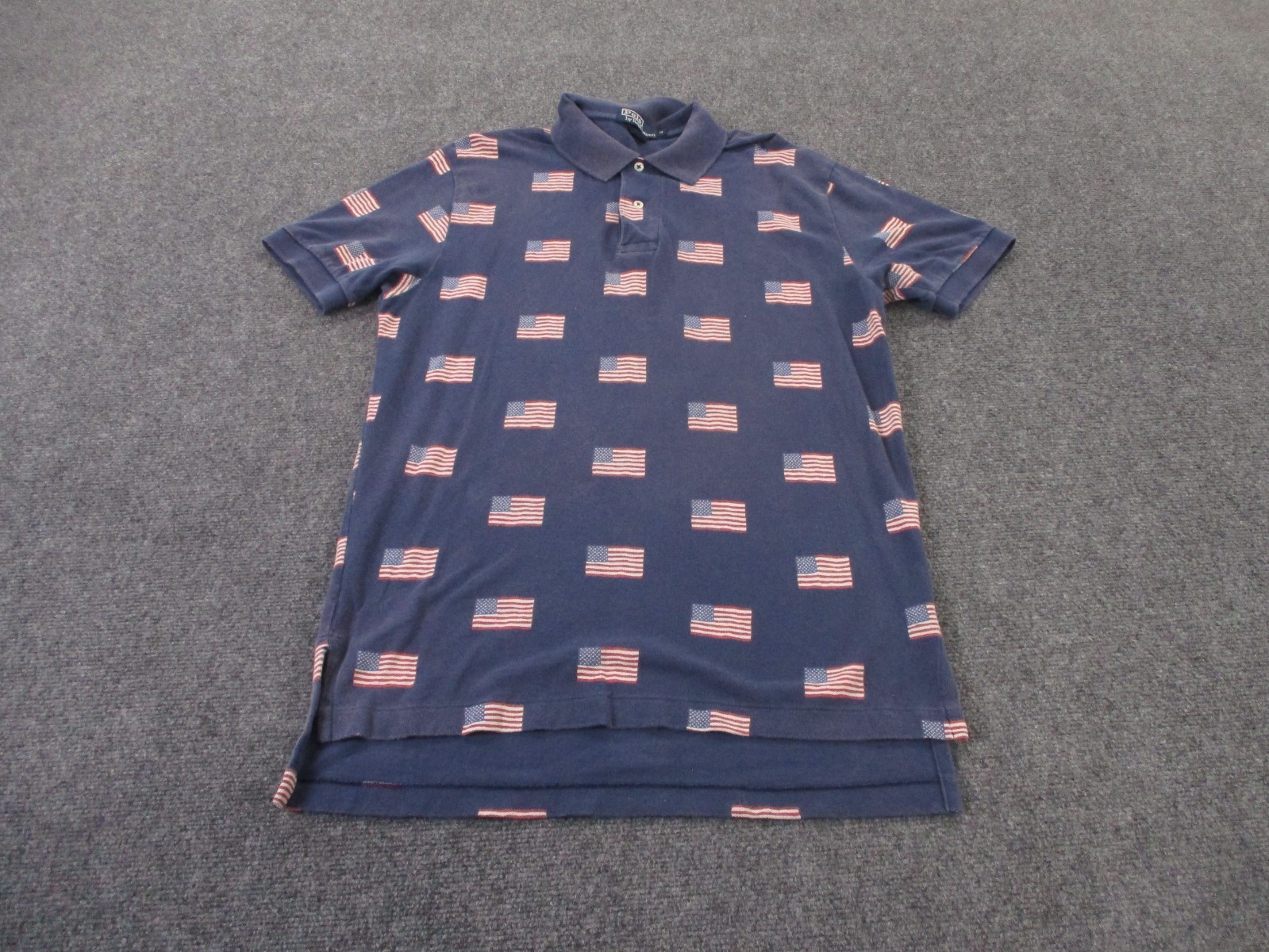 Vintage Polo Ralph Lauren Polo Shirt Men M Blue USA Flag Print Sport Preppy Golf