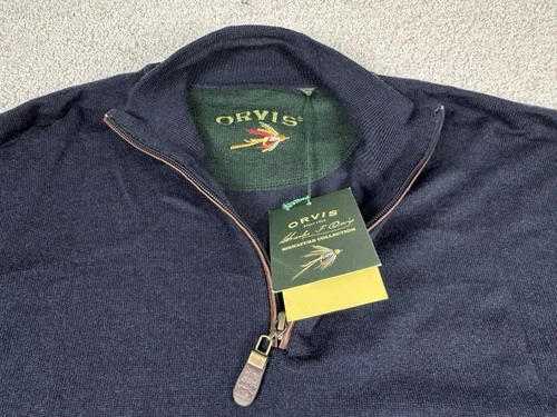 Orvis Mens XXL Blue Merino Wool Quarter Zip Sweater Signature Collection NWT 2XL
