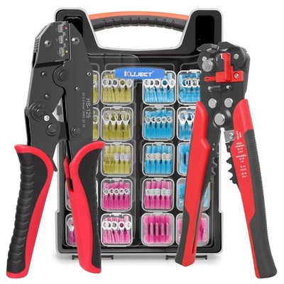 Crimping Tool Kit, 340 PCS Heat Shrink Wire Connectors(AWG22 10), 3-in-1 Adju...