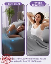 SLEEP SANCTUARY Bamboo Sheets Twin 4pc, Cooling Midgrey, 17" Deep Pocket