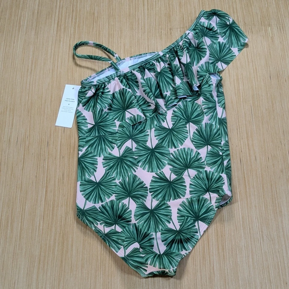 Traje de baño Janie and Jack niñas de un hombro verde hoja de palma con volantes talla 8 nuevo con etiquetas Foto 4 de 4