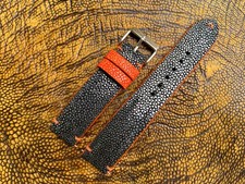 Black Stingray Leather Watch Strap Band, Size 18mm 19mm 20mm 21mm 22mm 24mm 26mm