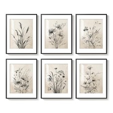 Cuspin Framed Boho Botanical Wall Art Set of 6 Black White Canvas 11x14