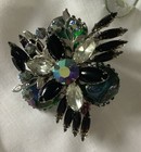 Crystal Silver T Flower Brooch vintage costume jewelry unsigned Multicolor
