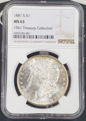 1881-S $1 Morgan Silver Dollar "1961 Treasury Collection" - NGC Graded MS63