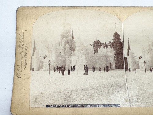 ANTIQUE STEREOVIEW CARD 1884 ICE PALACE MONTREAL CANADA WINTER SCENE C BRESSTADT - Picture 2 of 9