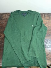 Polo Ralph Lauren Thermal Sweater Mens M Green Waffle Knit Long Sleeve Pullover