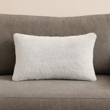 UnHide SQUISH Small Faux Fur Pillow 10x18 Silver Ultra Soft Decorative Cushion