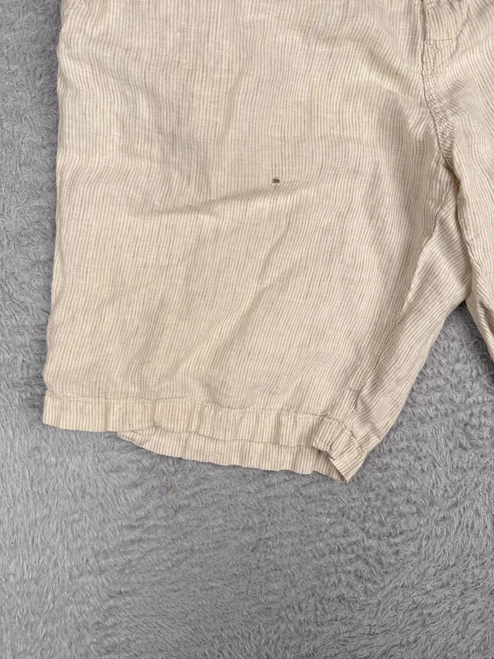 Tommy Bahama Pantalones Cortos Relax Para Hombre 38 Beige 100% Lino Rayas Cremallera Mosca Playa Foto 3 de 4