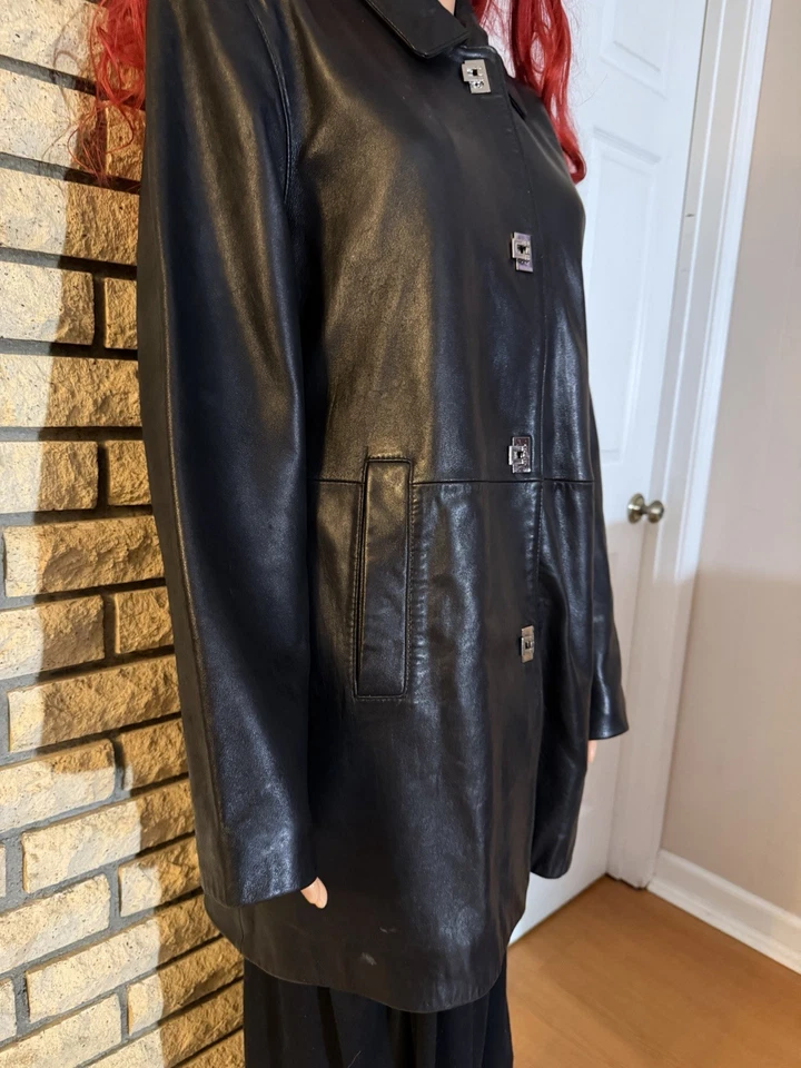 Alfani Natural Butter soft Black Leather coat jacket Size L - Image 3 of 4