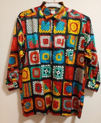 MOSCHINO JEANS Vintage 90s Patchwork Graphic Long Sleeve Shirt 2XL Rare Retro