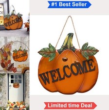 Wood Pumpkin Welcome Sign Rustic Fall Front Door Decor Hanging Autumn Harvest