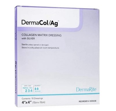 DermaRite DermaCol Collagen Matrix Dressing & Collagen Matrix with Silver 4x4''