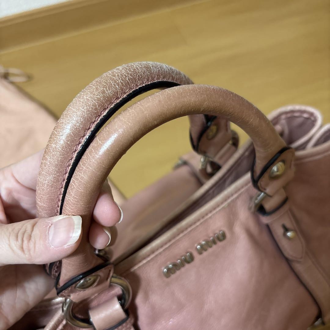 MIU MIU RN0685 Vitello Shine Pink 2Way Handbag Shoulder Bag w