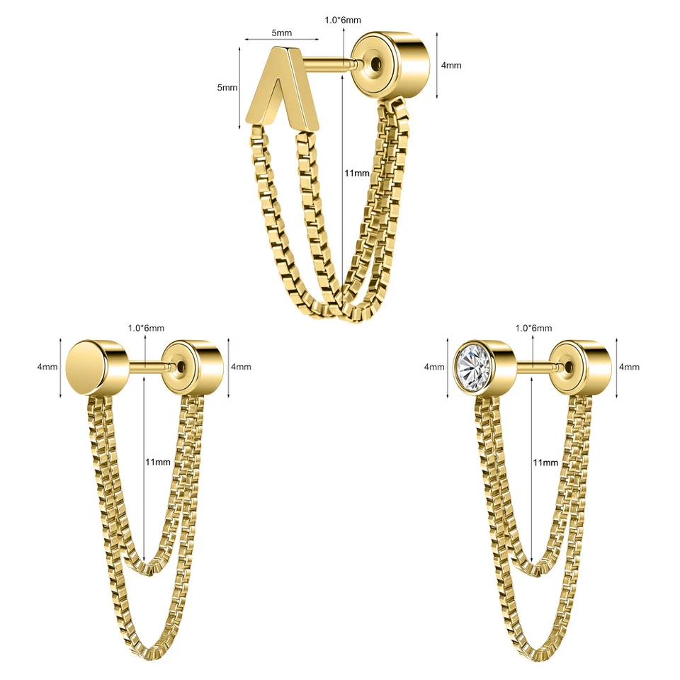 3 pares/juego de aretes de acero inoxidable de 18 g con cadena hélice piercing joyería Foto 4 de 4