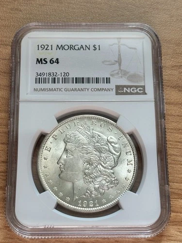 1921 Morgan Silver Dollar - NGC MS64