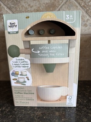 Bee Happy  Coffee Espresso Maker  Wooden Playset 14 Piece Toy NEW
