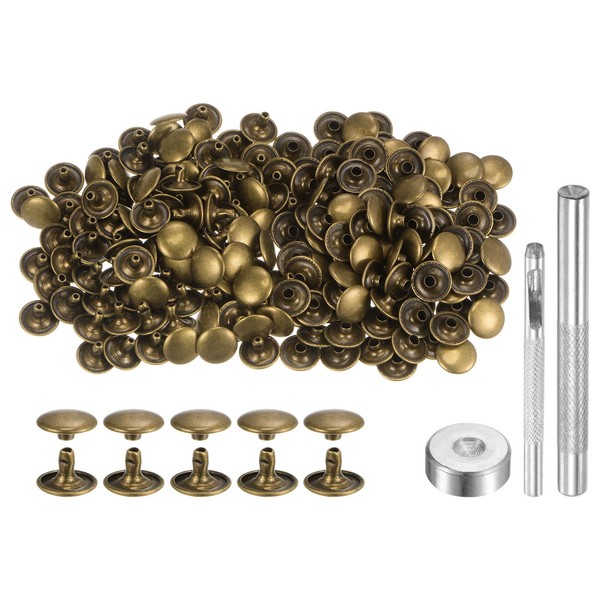 200 Sets Leder Nieten 12Mm X 8Mm Metall Doppelkappe Nieten DruckknöPfe, Bronze-image