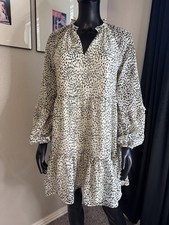 Express Women's White Long Sleeve Dress with Black Polka Dots Size S V-neck