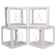 Baby Boxes with 4 PCS Letters for Baby Shower White Clear Balloon Box Blocks ...