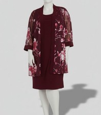 R M Richards Women's Red Floral Necklace Jacket Dress Set Plus Size 14W