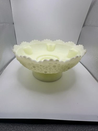 Fenton Vintage Milk Glass Ruffled Footed Bowl Candy Dish