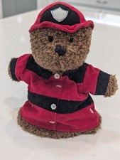 Baby Gap Bear Hand Puppet 8" Fire Fighter Fireman Red Coat Hat