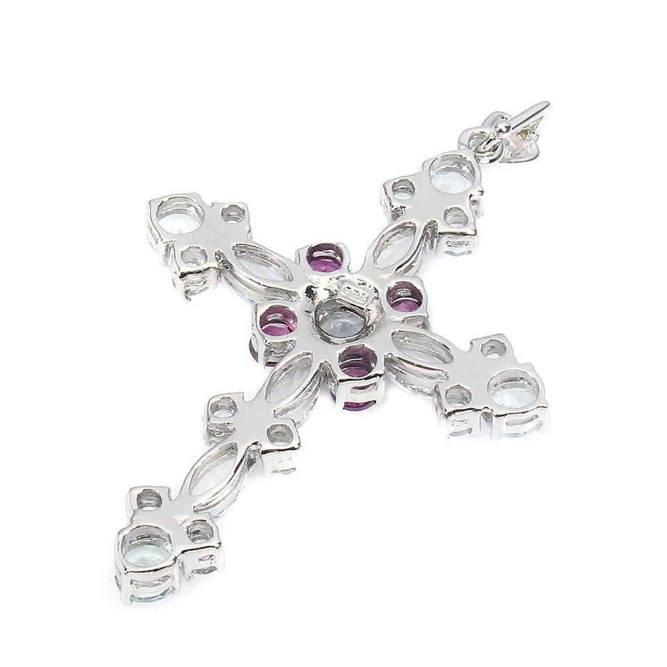 Colgante de plata de ley 925 aguamarina zafiro rodolita piedras preciosas joyería Foto 3 de 4
