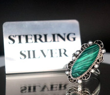 Vintage Mexico 925 Sterling Silver Navajo Style Malachite Ring SZ 7.75