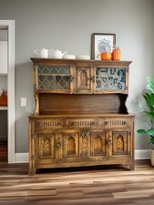 Vintage Webber Oak Dresser with Glazed Display Cabinet & Base Sideboard