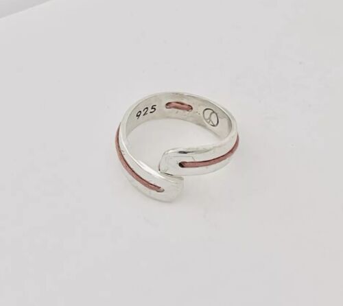 5.80g Signed Y Sterling Silver 925 Modernist Red Leather Band Ring Size 9 - Picture 10 of 15
