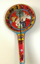 Vintage Tin Toy Litho Noise Maker Clapper Masquerade Dancers US Metal Toy Mfg Co