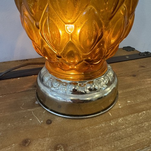 Vintage Amber Quilted Glass Hurricane Lamp with Night Light Base 22” Tall - Picture 6 of 13